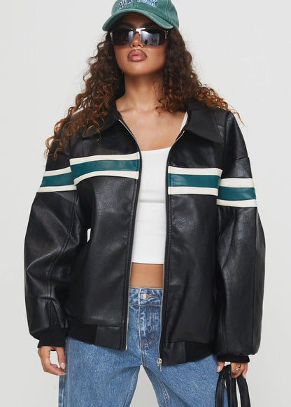 Blouson bombardier stylé en similicuir noir