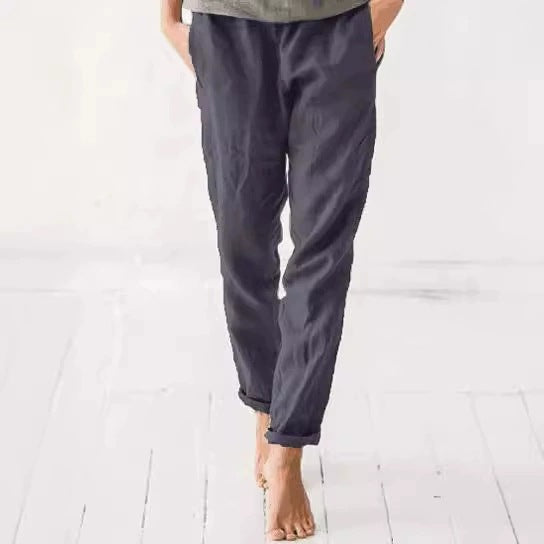 Pantalon en lin femme confortable élégant avec poches
