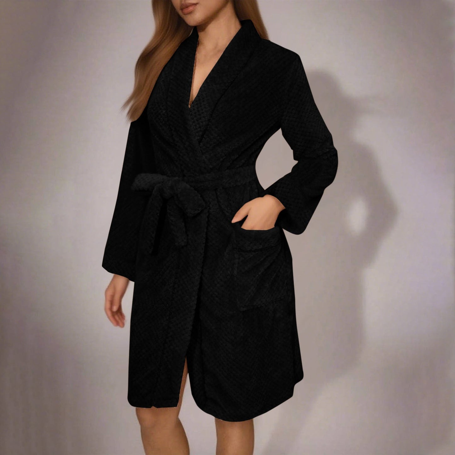 Peignoir doux pour femme avec ceinture et poches
