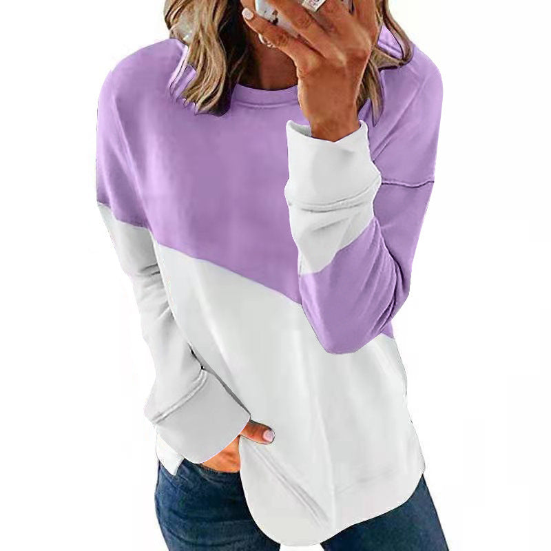 Sweat-shirt Femme Tendance Bloc de Couleurs Col Rond