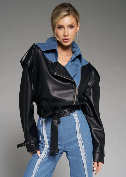 Blouson en cuir bicolore stylé et moderne