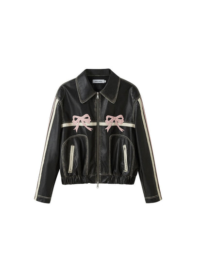 Blouson en cuir élégant pour femme avec fermeture rapide