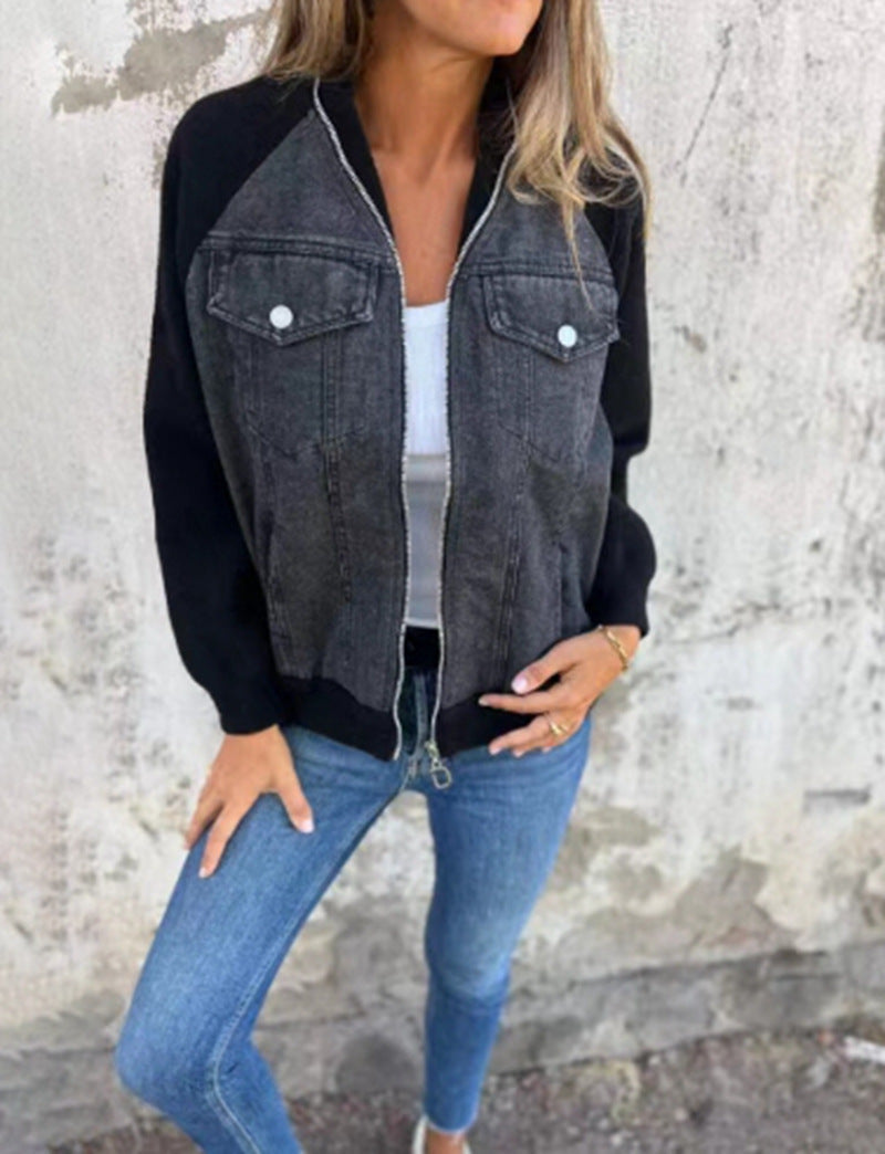 Veste pour femme style denim, manches en polaire