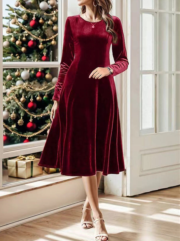Robe élégante en velours à manches longues pour femme