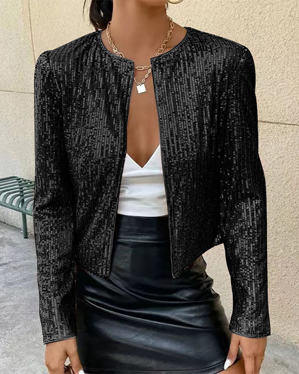 Robe élégante | Manteau court à col montant brillant