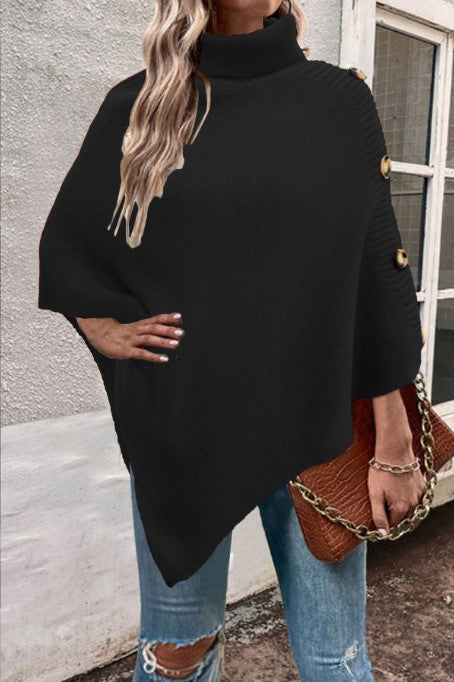 Poncho tricoté pour femme Col montant Design élégant