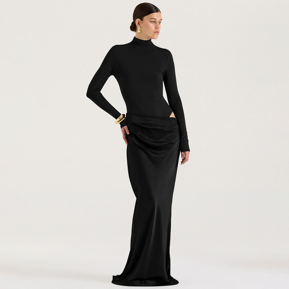 Robe longue élégante à manches longues pour femme, coupe ajustée