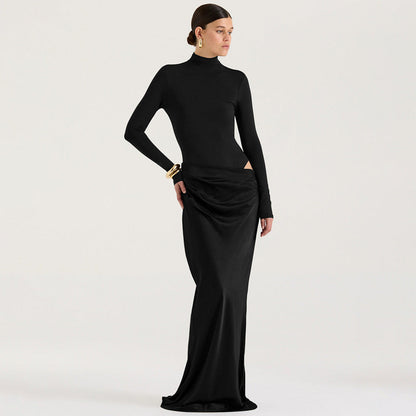 Robe longue élégante à manches longues pour femme, coupe ajustée