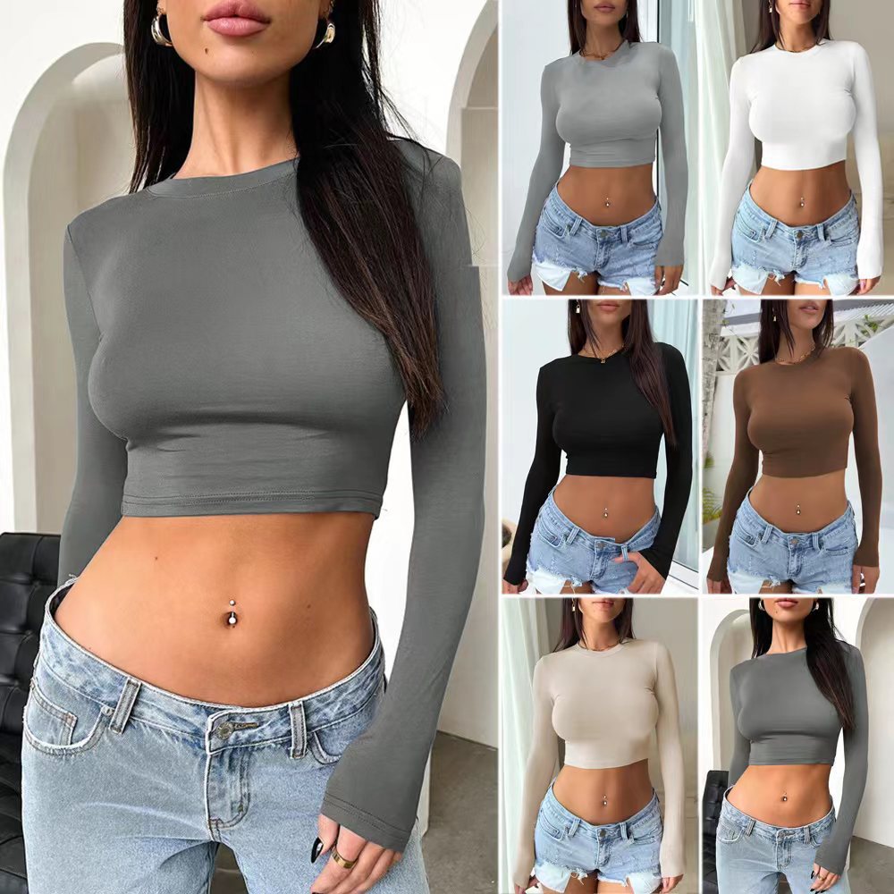 Damen Crop-Top Figurbetonter Stoff - IdealeKleiden