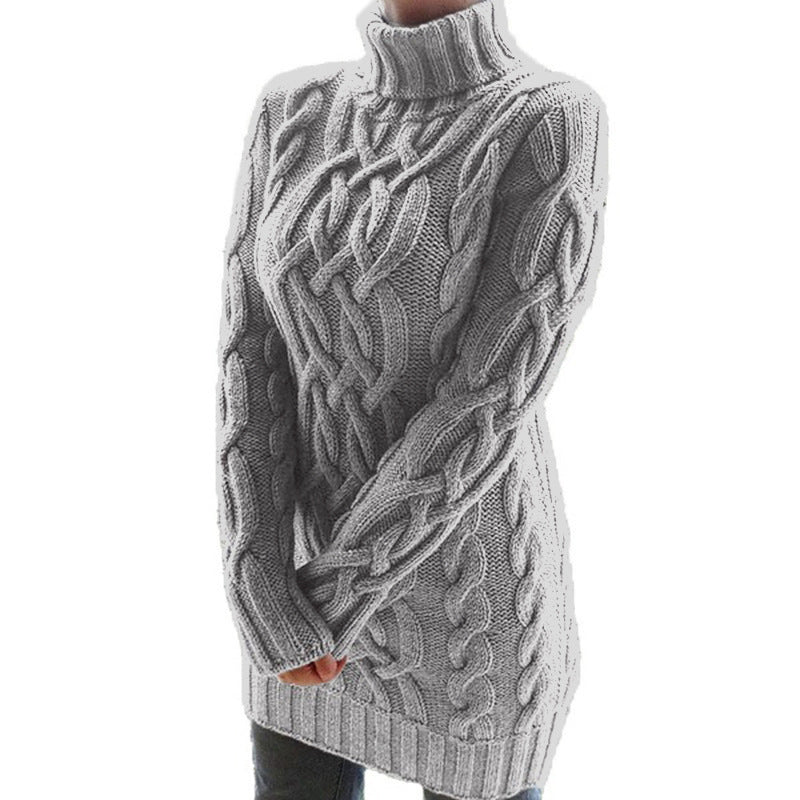 Pull roulé en maille torsadée décontracté long