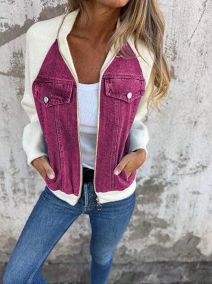 Veste pour femme style denim, manches en polaire