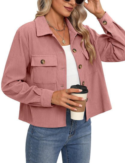 Veste en velours côtelé pour femme, design moderne à deux poches