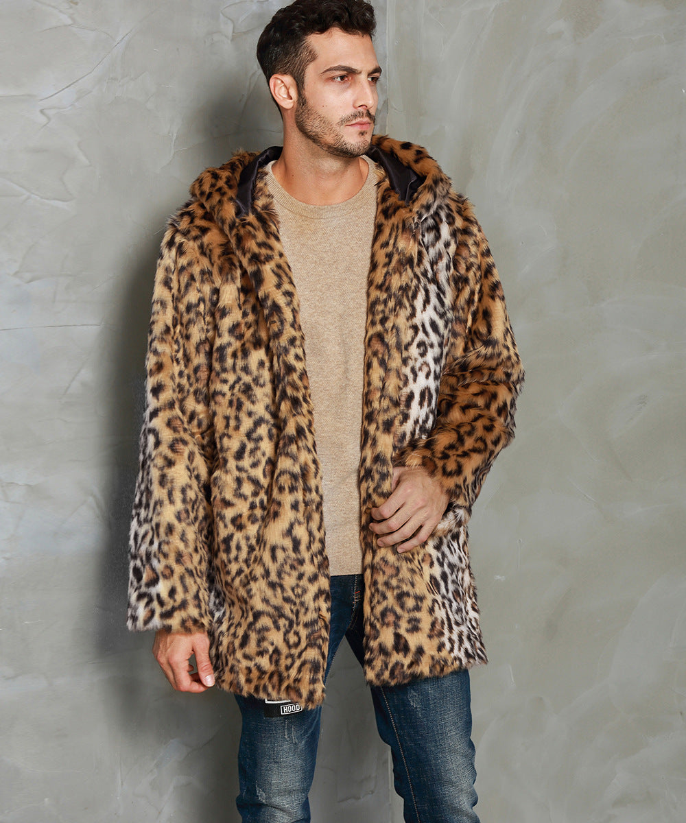 Manteau en fausse fourrure pour homme Élégant Capuche Chic