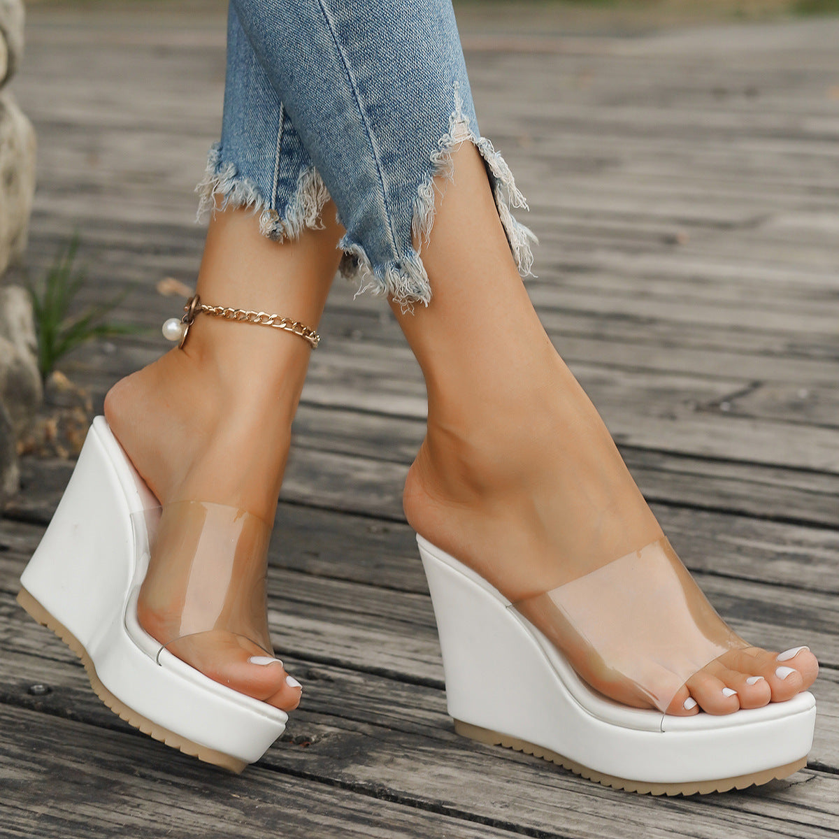 Damen Plattform-Sandalen Transparent Damen Schuhe Hochzeit - IdealeKleiden
