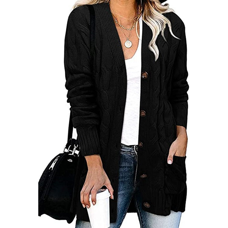 Gilet cardigan en grosse maille pour femme avec boutons et poches