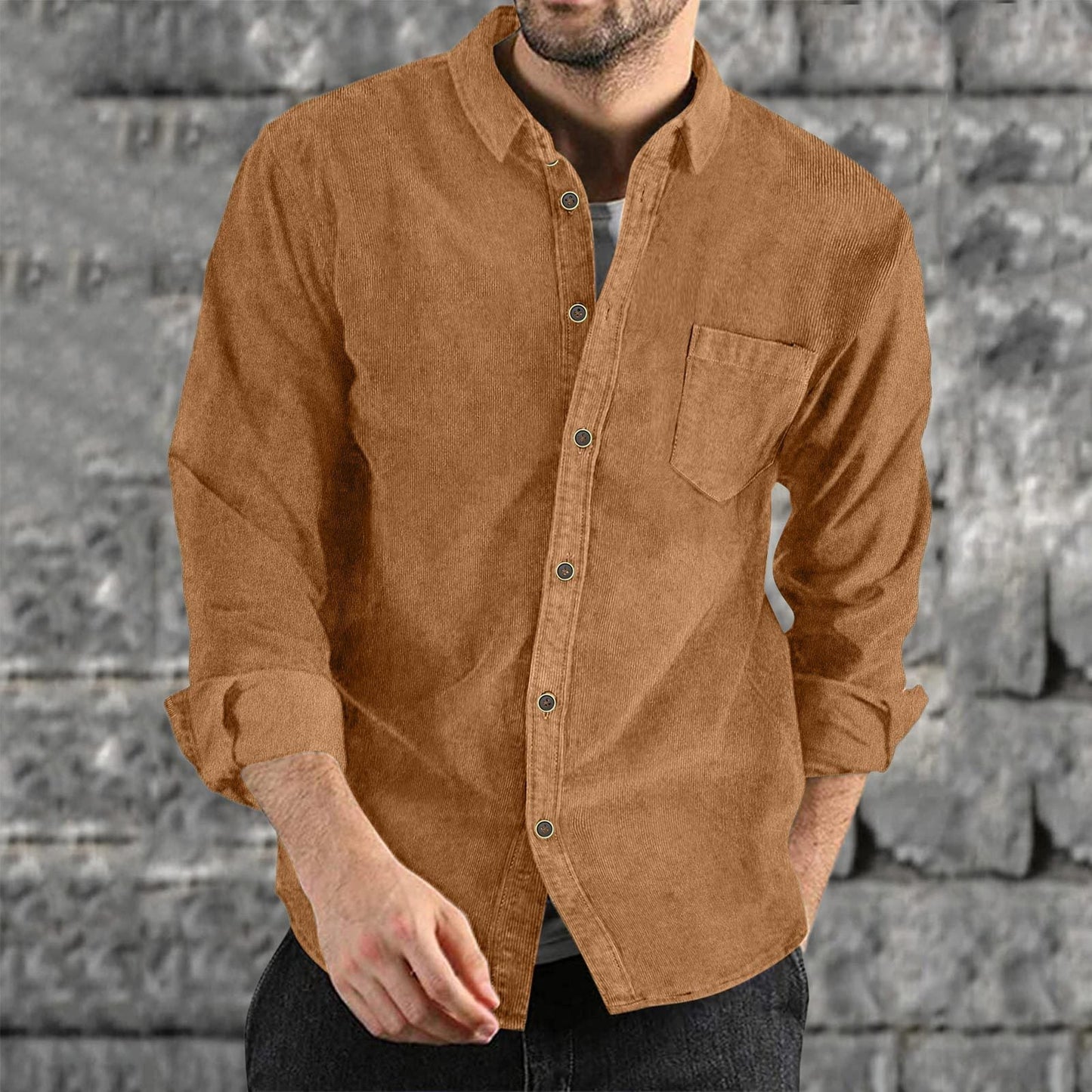 Chemise en velours côtelé pour homme Design élégant avec poche poitrine