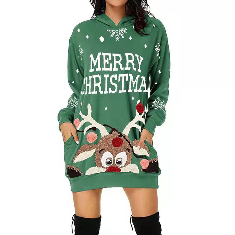 Robe de Noël pour femme style sweat à capuche