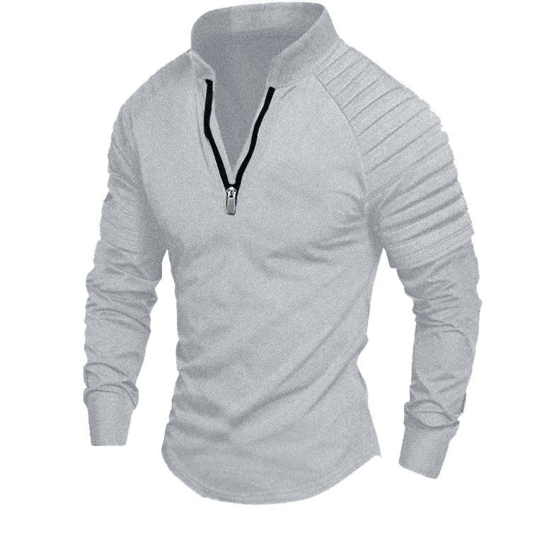 T-shirt à manches longues pour hommes, sportif, fonctionnel, avec fermeture éclair