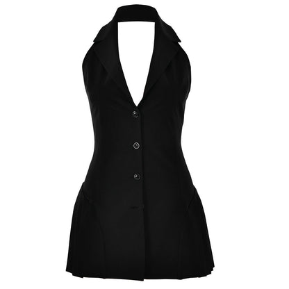Robe Blazer Femme avec Col V et Poches Latérales