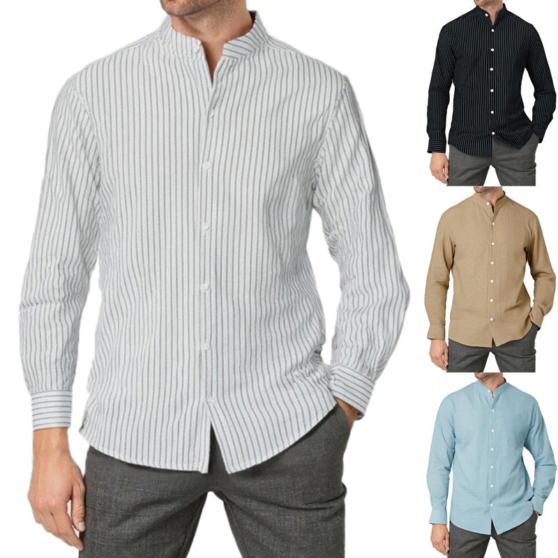 Herren Hemd Modern Streifen Stehkragen Eleganz - IdealeKleiden