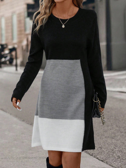 Robe Pull Femme Tricot Blocs de Couleurs Moderne