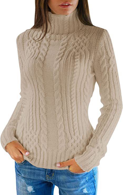 Pull tricoté à col montant tressé élégant pour femme
