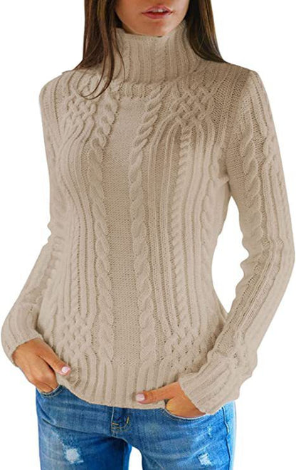 Pull tricoté à col montant tressé élégant pour femme