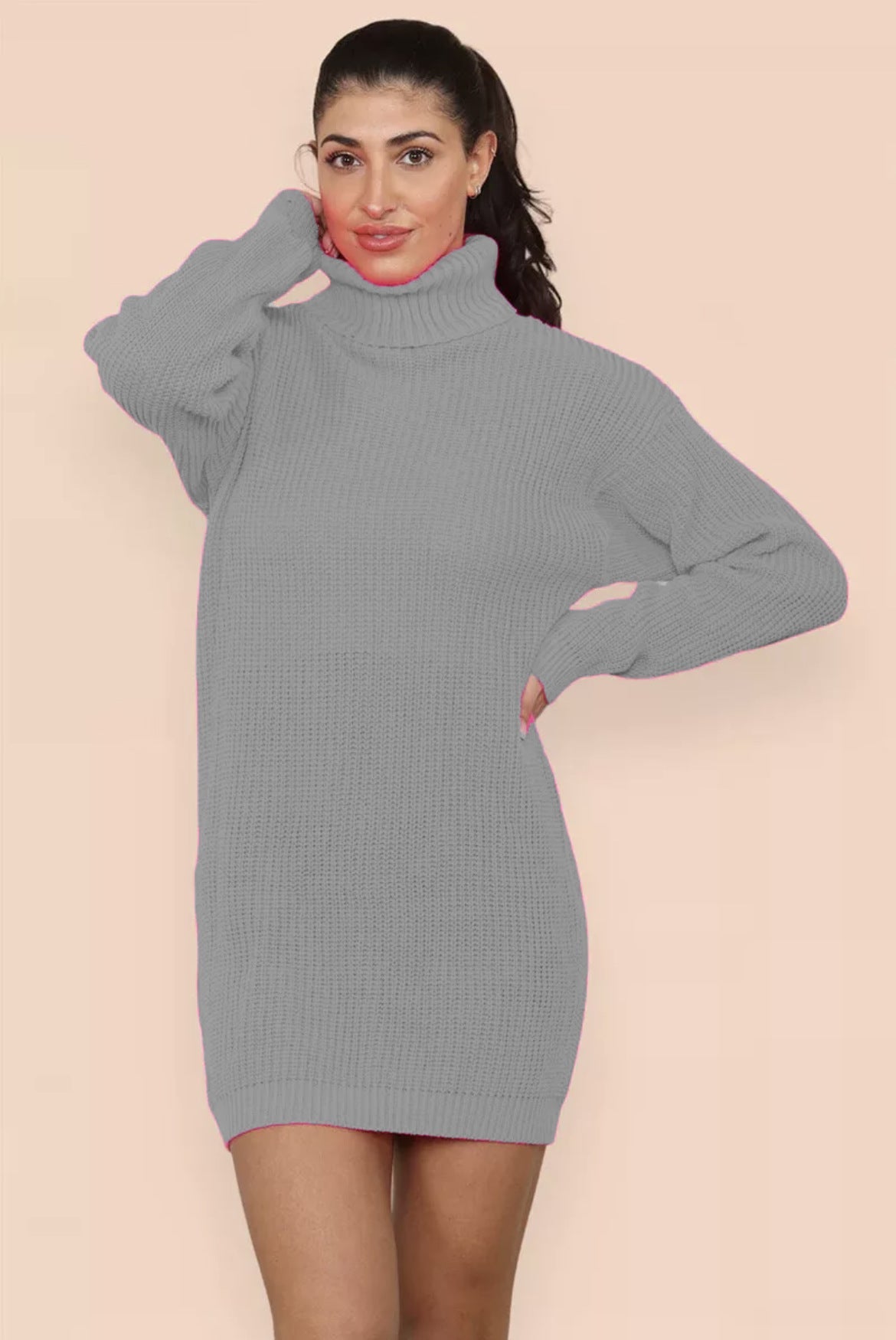 Robe pull femme col montant tricotée élégante