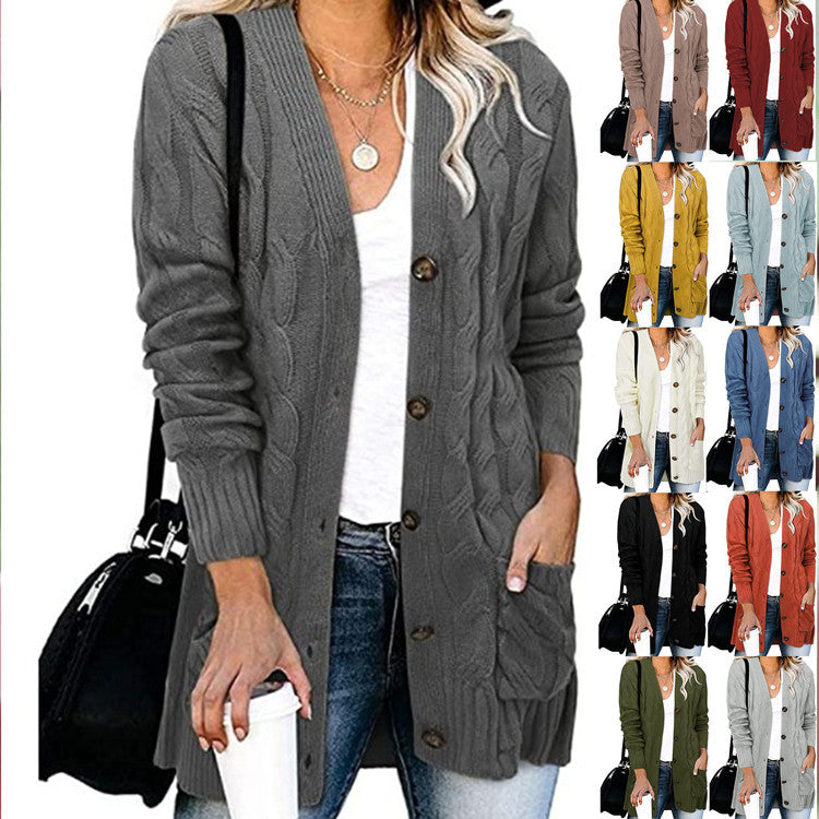 Damen Strickjacke Zopfmuster Mit Taschen - IdealeKleiden