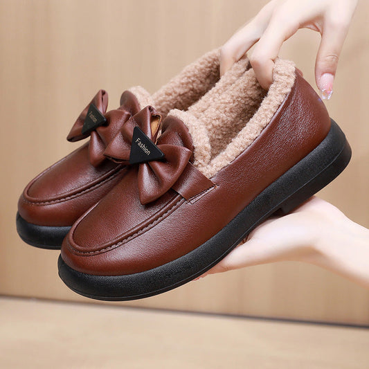 Damen Plüsch-Hausschuhe mit Schleife Elegant - IdealeKleiden