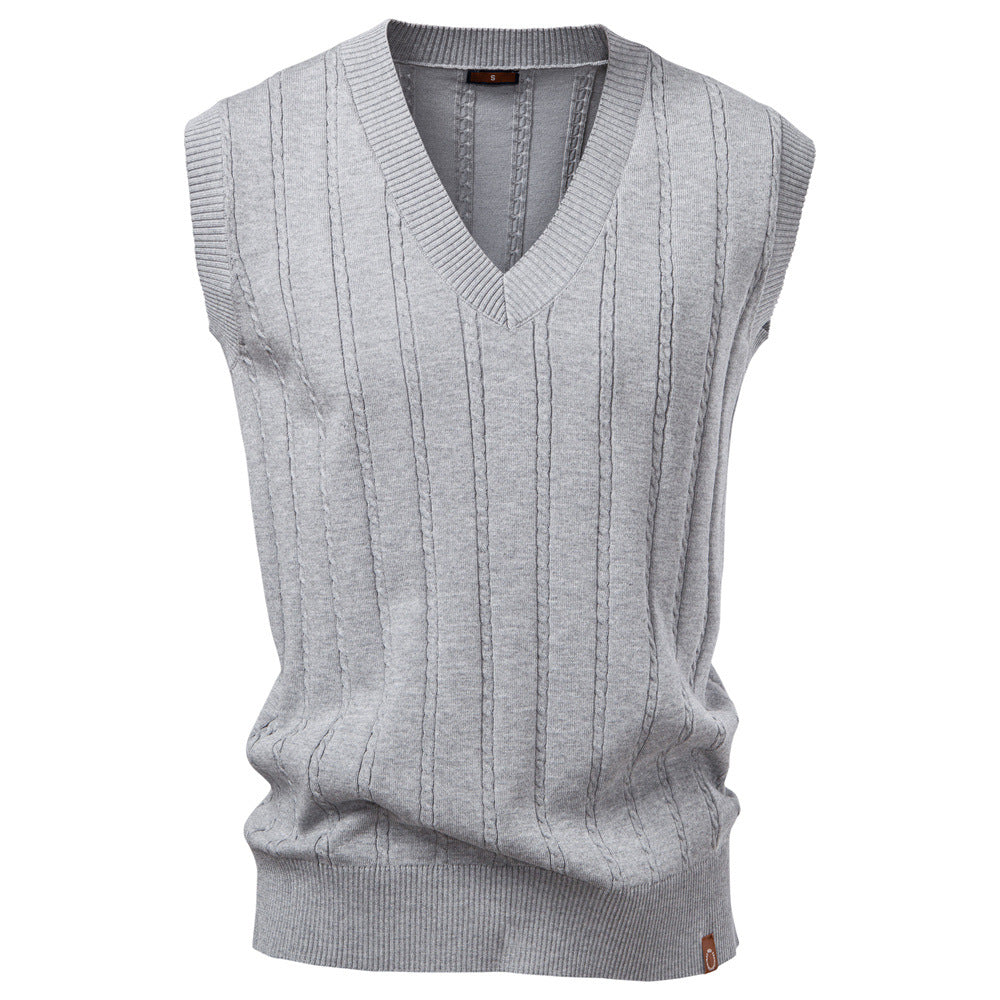 Gilet en tricot homme sans manches col en V motif torsadé élégant