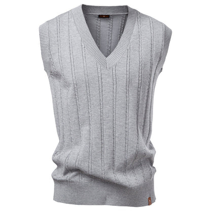 Gilet en tricot homme sans manches col en V motif torsadé élégant