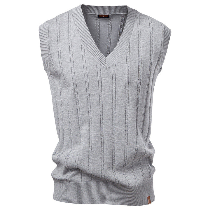 Gilet en tricot homme sans manches col en V motif torsadé élégant