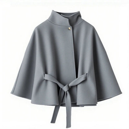Damen Umhangjacke Elegant Bindegürtel Hochschloss - IdealeKleiden