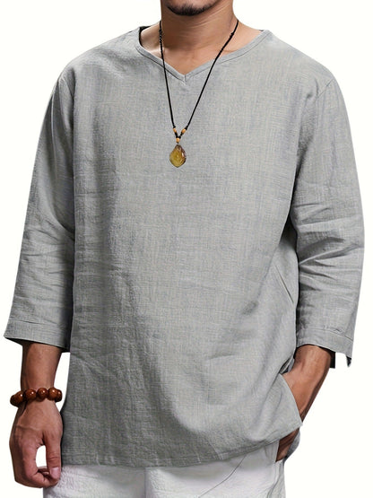 T-shirt manches longues homme coupe décontractée col en V
