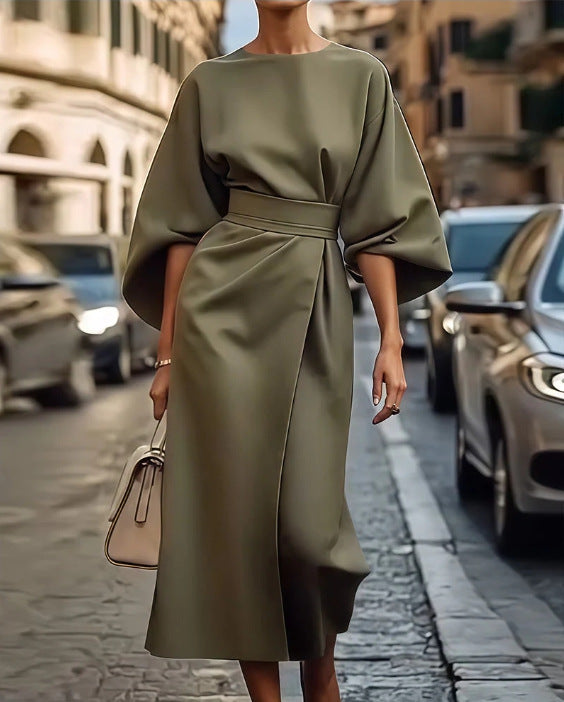 Robe longue femme élégante lacée à manches bouffantes