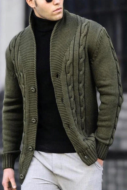Cardigan robuste en maille torsadée pour homme avec fermeture boutonnée