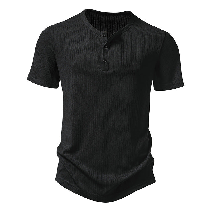 T-shirt à manches courtes pour homme, moderne, texturé, avec détails boutonnés