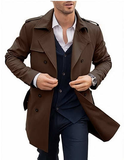 Trench-coat homme élégant texturé, boutons à double boutonnage