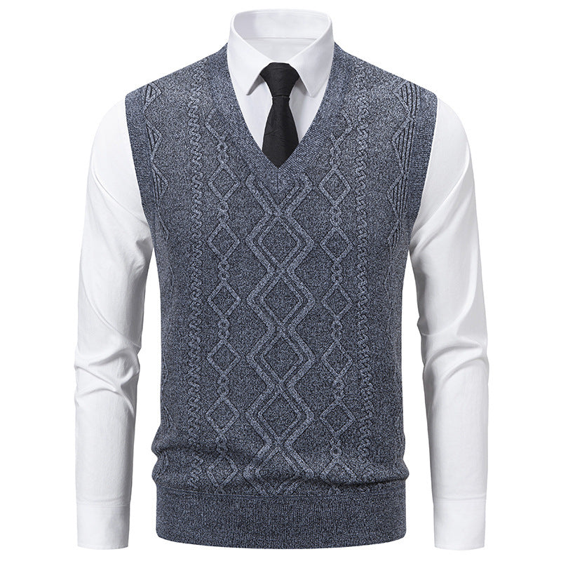 Pull tricoté homme, col V, aspect texturé