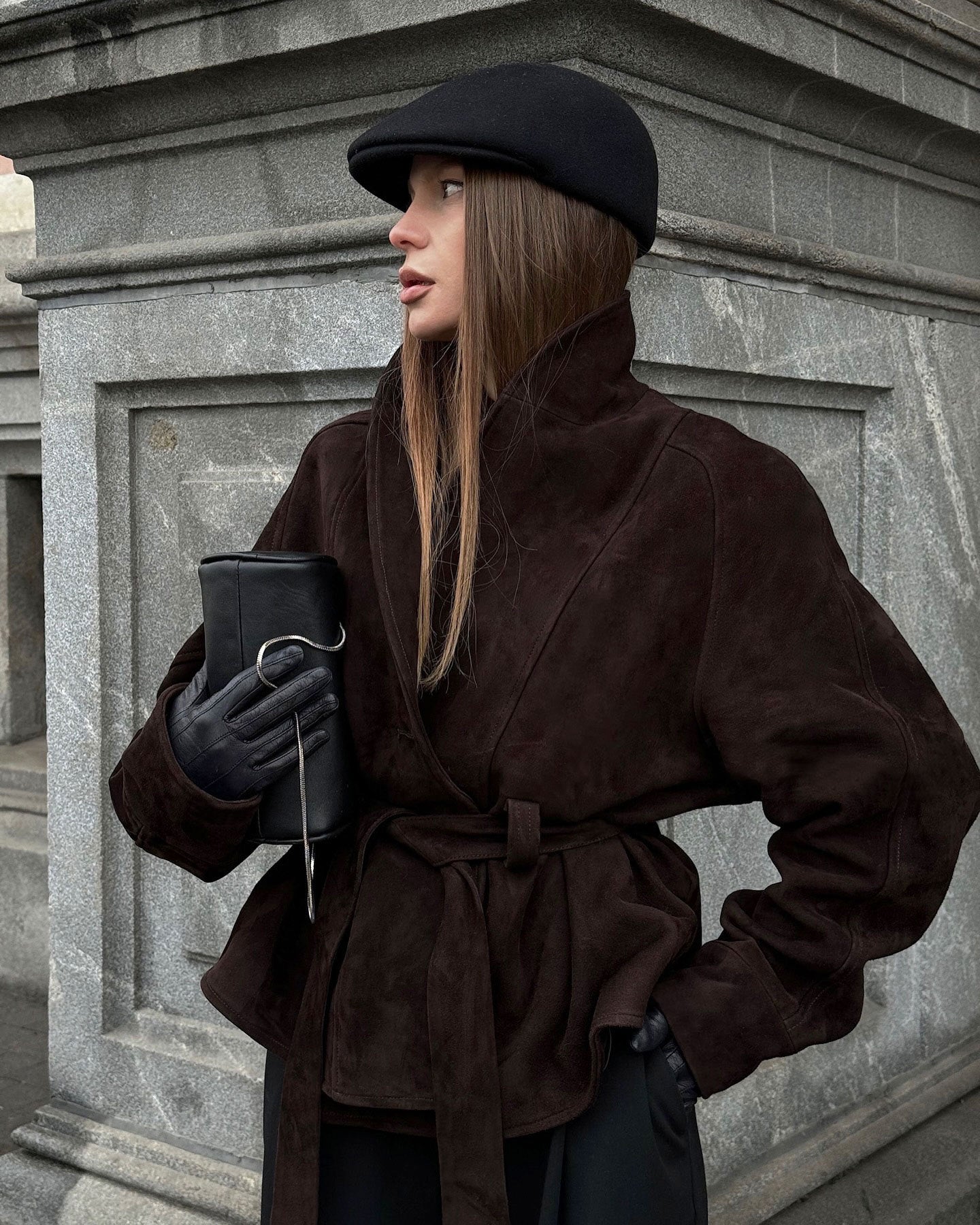 Manteau en nubuck élégant, veste à manches longues en daim