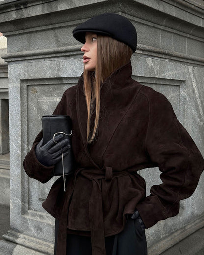 Manteau en nubuck élégant, veste à manches longues en daim