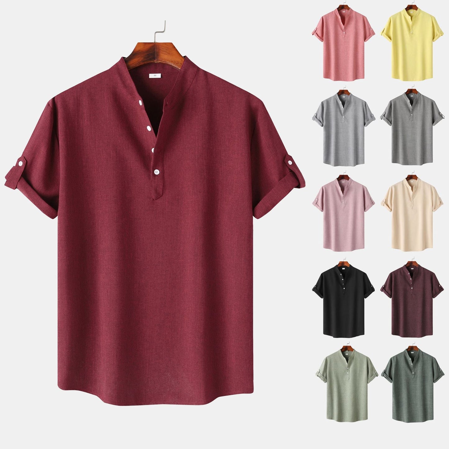 Herren Kurzarmhemd Modern Henley Style - IdealeKleiden