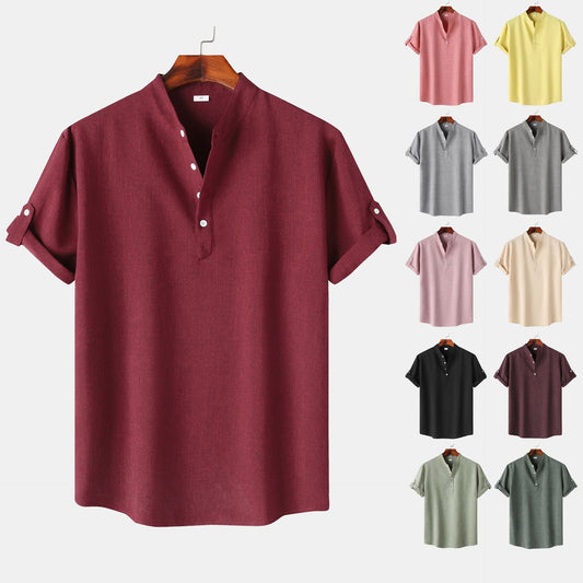 Herren Kurzarmhemd Modern Henley Style - IdealeKleiden
