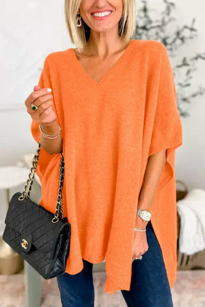 Poncho en maille pour femme Décontracté Col en V Coupe oversize