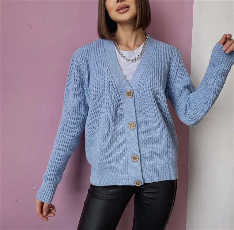 Cardigan long en grosse maille moderne à boutons pour femme