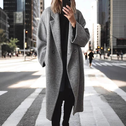Manteau en laine oversize élégant avec grandes poches pour femmes