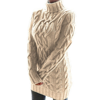 Pull roulé en maille torsadée décontracté long