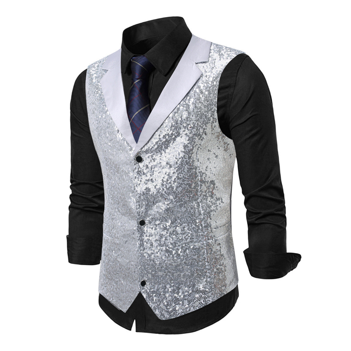 Gilet de costume pour homme Effet pailleté Style classique