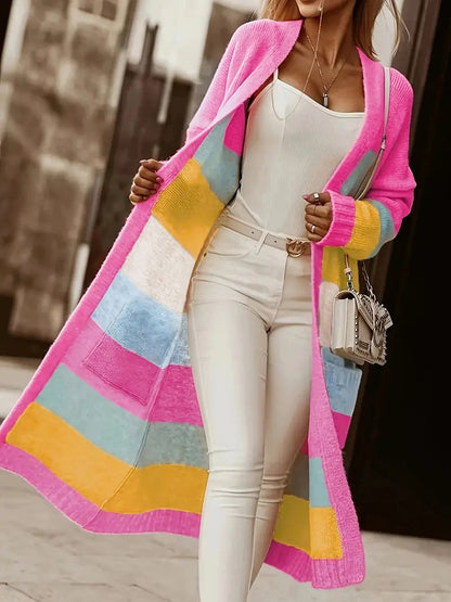 Gilet Femme Rayé Multicolore Tendance Long